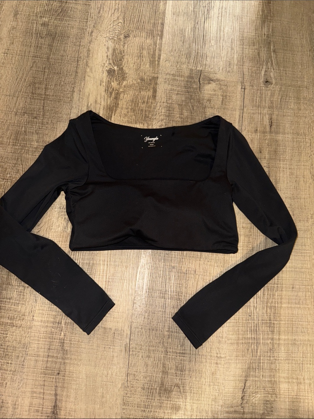 YoungLA Black Long-Sleeve Square Neck Crop Top
